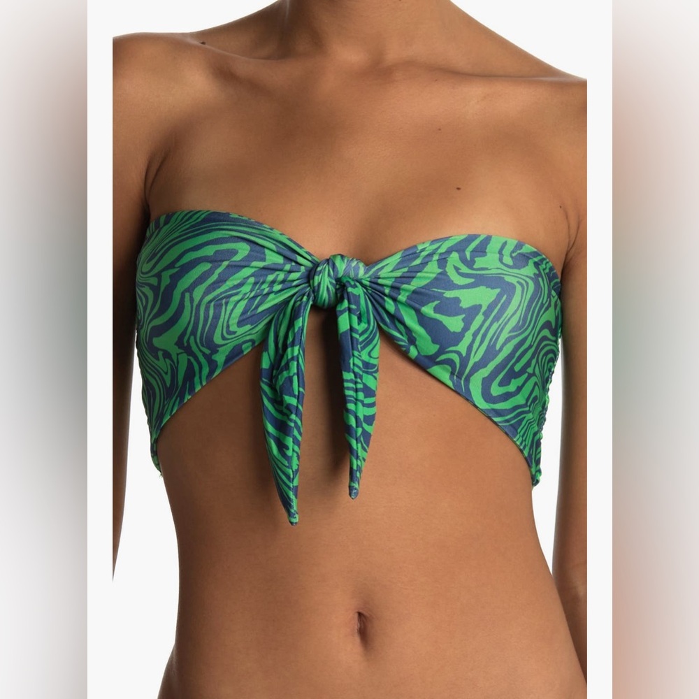 NWT Topshop Zebra Smocked Bandeau Blue and Green Tie Front Cinched Back